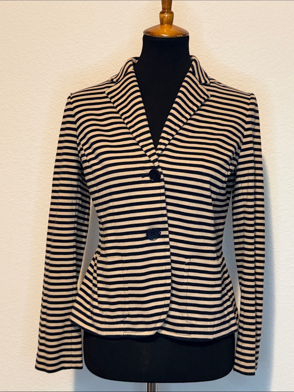Talbots Striped Navy Blue and Tan Women's Blazer Jacket